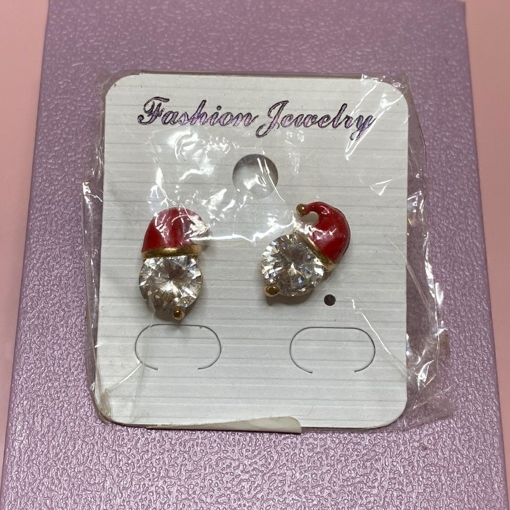 💛 Gold Plated Santa Hat CZ Earrings